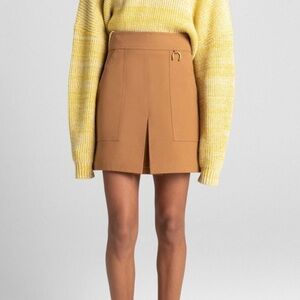 A.L.C. Dane Mini Skirt Size 8 Tobacco Tan Brown Slit Cotton High Waist Utility